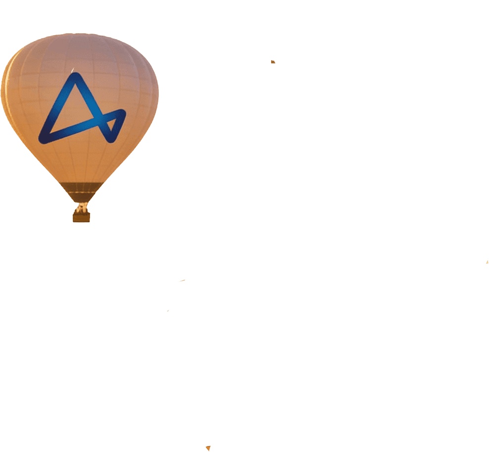 White hot air balloon with ACI logo