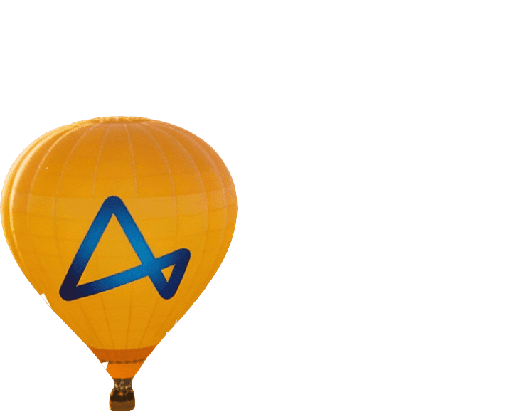 Orange hot air balloon with ACI logo